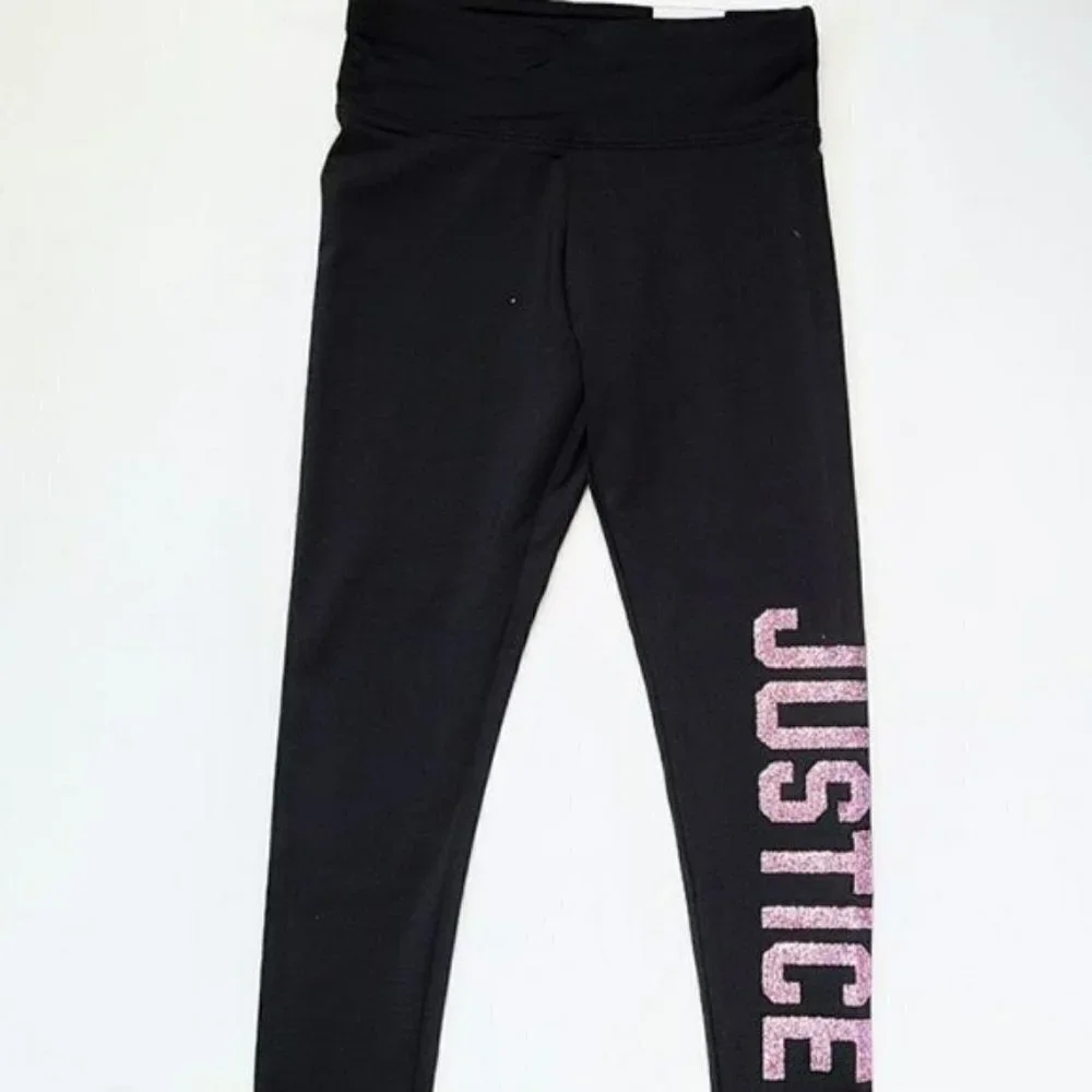 NWT JUSTICE Big Girls Glitter Logo Active Fit Leggings